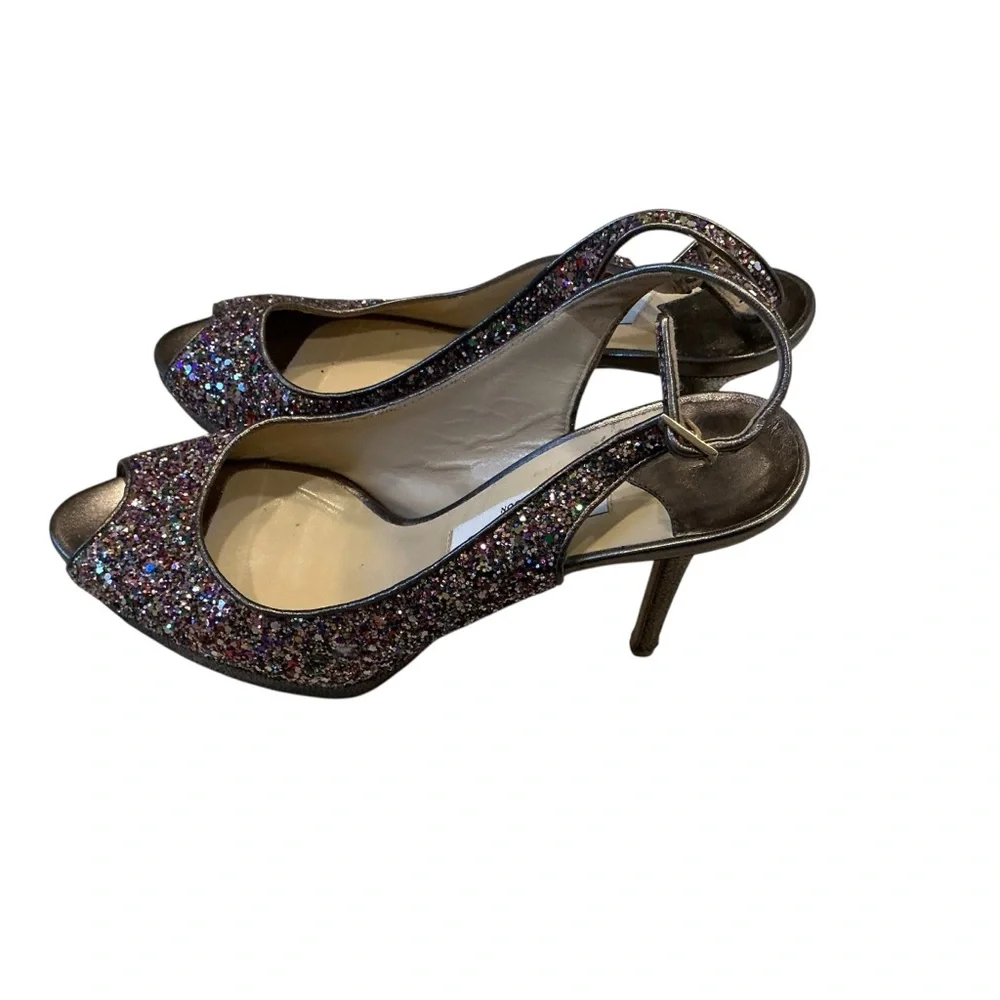 Jimmy Choo Clue platform peep toe multicolored bling slingback heel shoes Sz 40